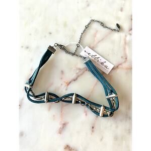 Ettika Revolve Teal Suede Choker Necklace Silver Accent
